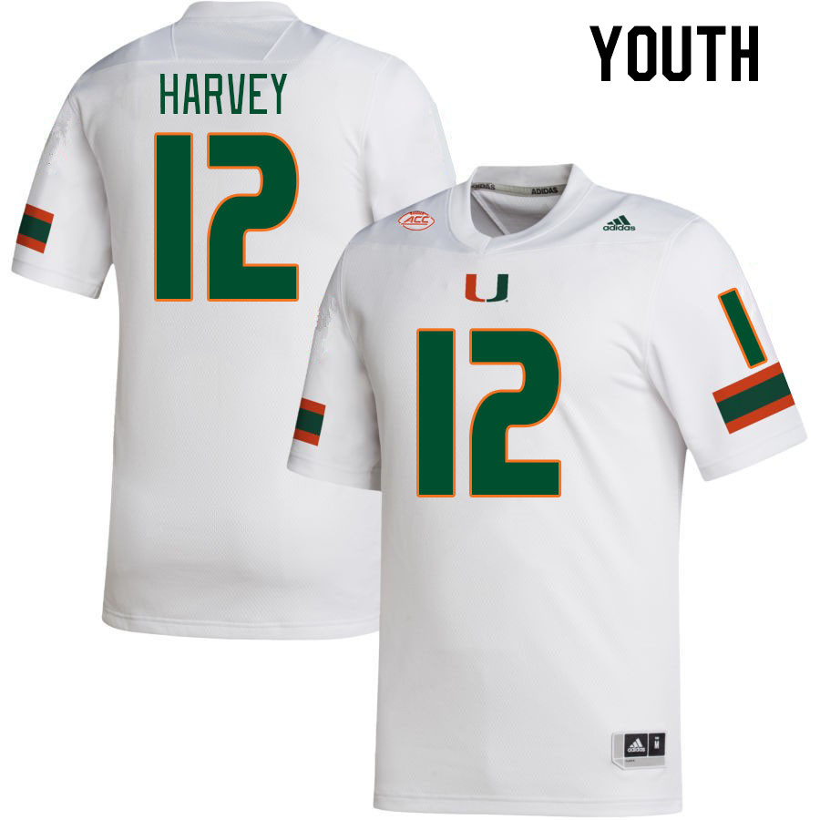Youth #12 Jahfari Harvey Miami Hurricanes College Football Jerseys Stitched-White - Click Image to Close
